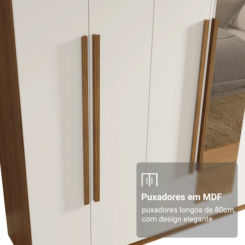 Guarda-Roupa Casal 8 Portas Batentes com Espelho Rustic/Branco/Rustic Venus Madesa - Image 6
