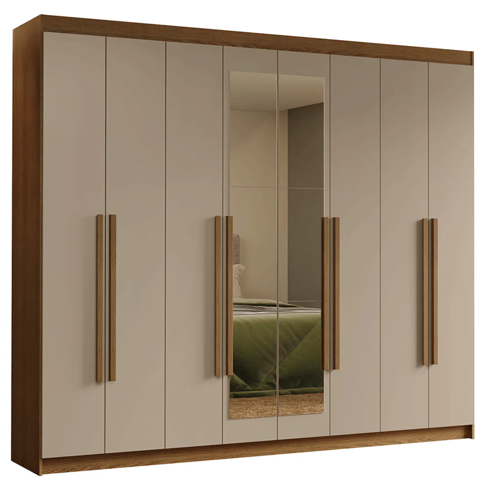 Guarda-Roupa Casal 8 Portas Batentes com Espelho Rustic/Crema/Rustic Venus Madesa - Image 2