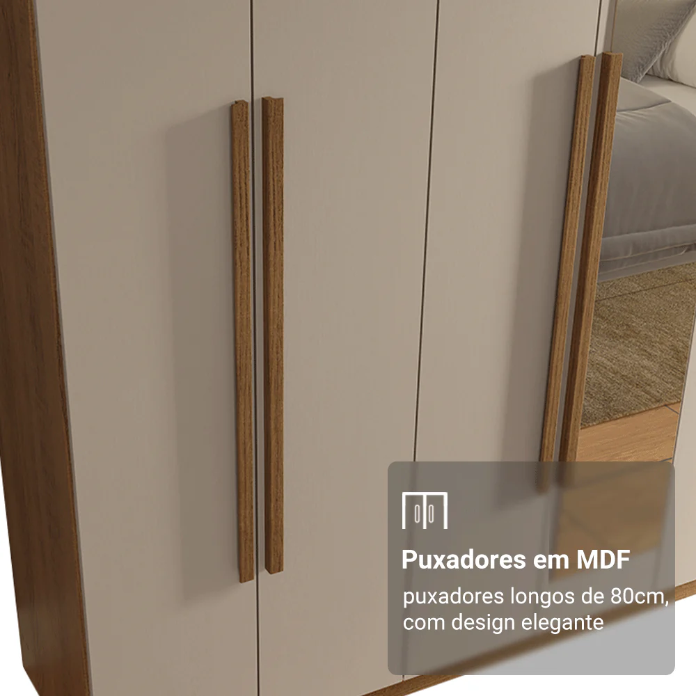 Guarda-Roupa Casal 8 Portas Batentes com Espelho Rustic/Crema/Rustic Venus Madesa - Image 6