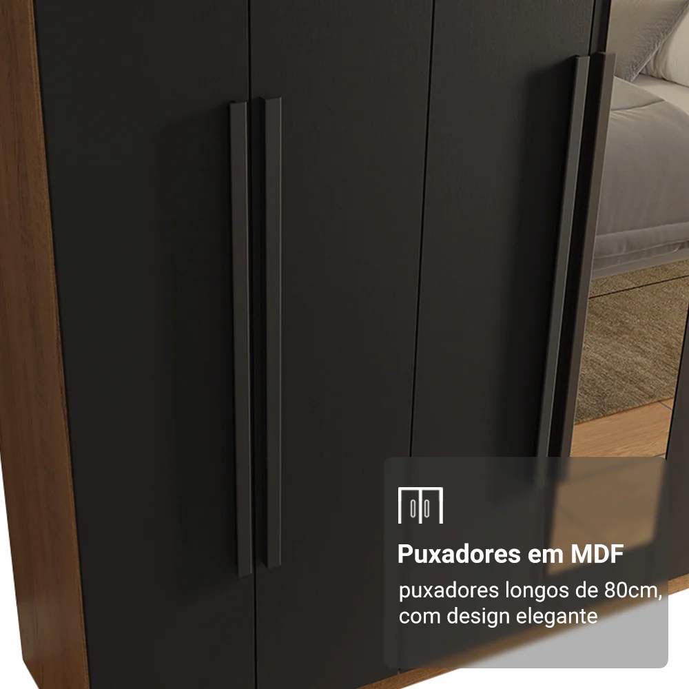 Guarda-Roupa Casal 8 Portas Batentes com Espelho Rustic/Preto/Preto Venus Madesa - Image 12