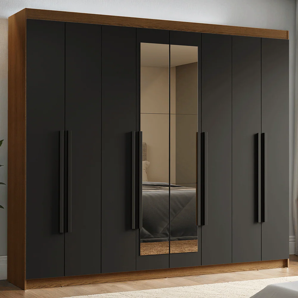 Guarda-Roupa Casal 8 Portas Batentes com Espelho Rustic/Preto/Preto Venus Madesa - Image 2