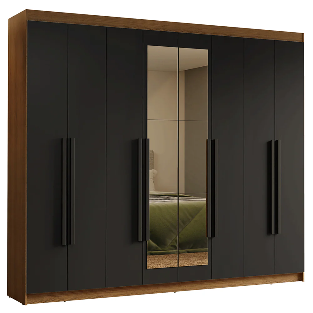 Guarda-Roupa Casal 8 Portas Batentes com Espelho Rustic/Preto/Preto Venus Madesa - Image 3