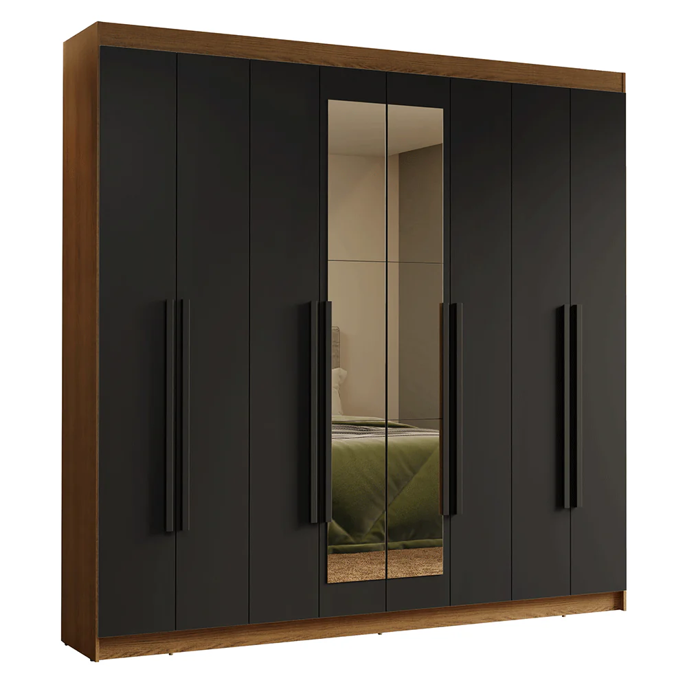 Guarda-Roupa Casal 8 Portas Batentes com Espelho Rustic/Preto/Preto Venus Madesa - Image 4
