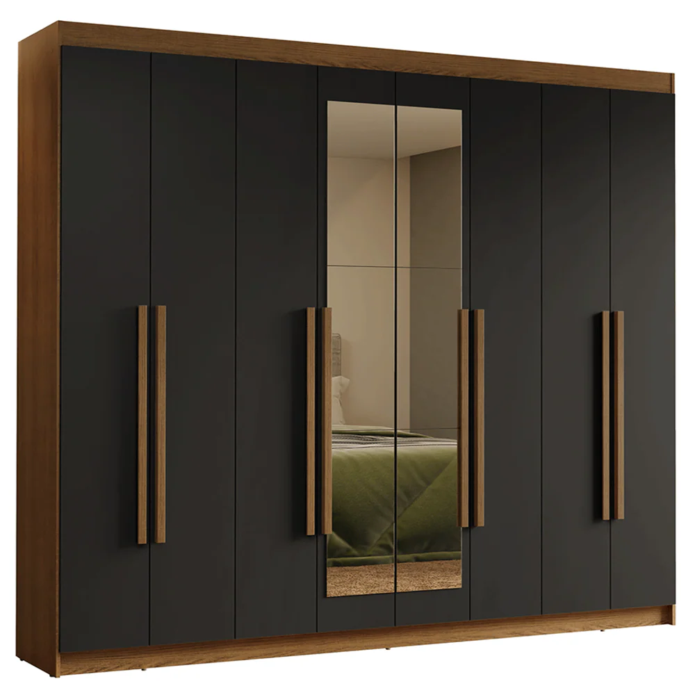 Guarda-Roupa Casal 8 Portas Batentes com Espelho Rustic/Preto/Rustic Venus Madesa - Image 2