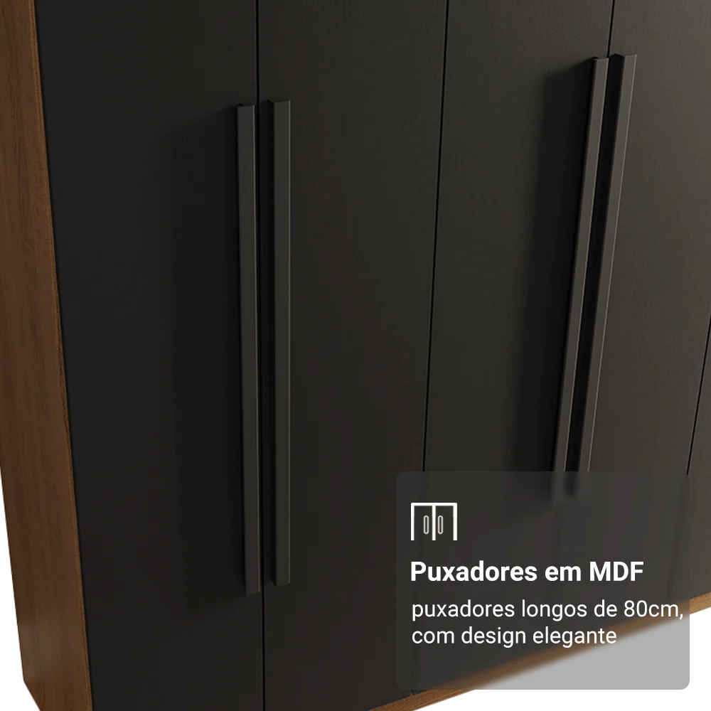 Guarda-Roupa Casal 8 Portas Batentes Rustic/Preto/Preto Venus Madesa - Image 12