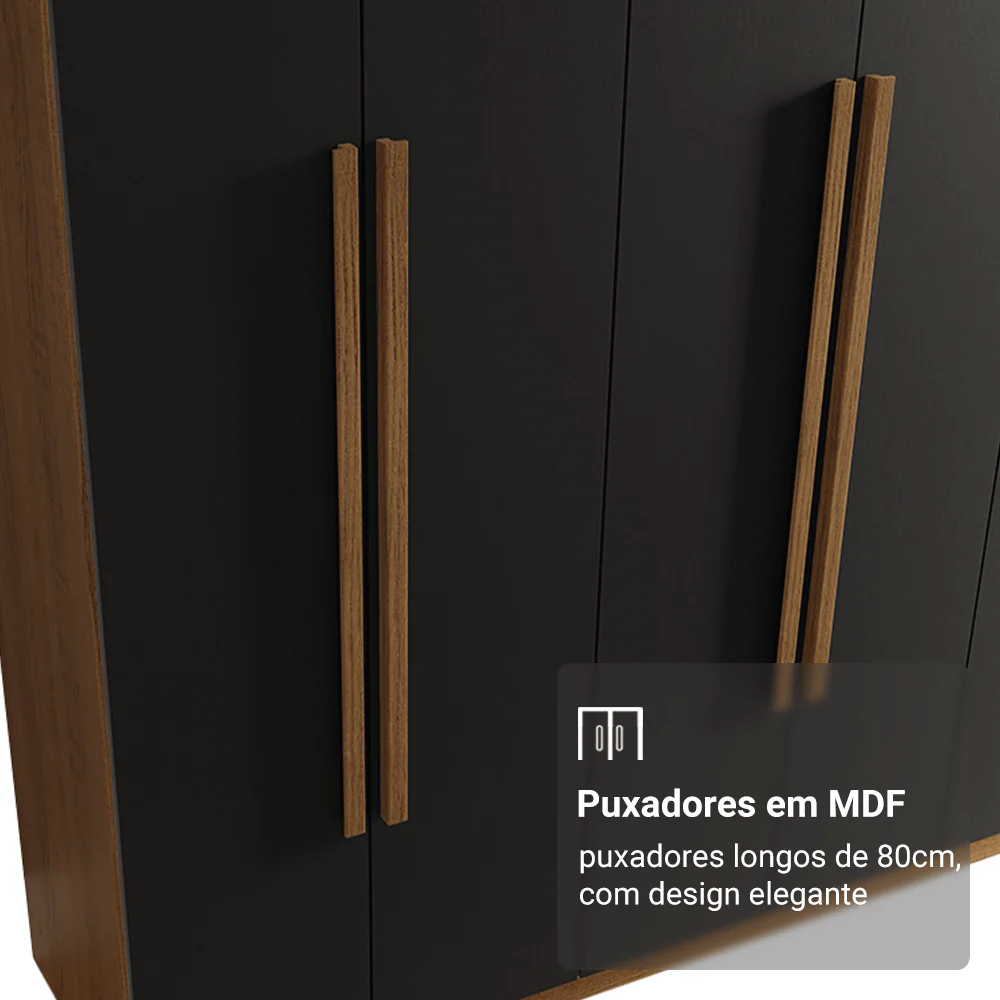 Guarda-Roupa Casal 8 Portas Batentes Rustic/Preto/Rustic Venus Madesa - Image 6