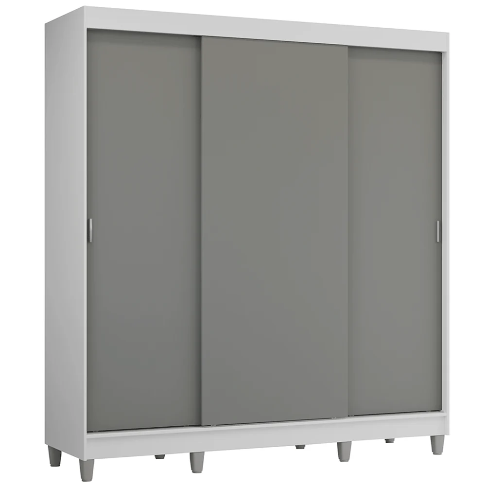 Guarda-Roupa Casal com Pés 3 Portas de Correr Branco/Cinza Reno Madesa - Image 2