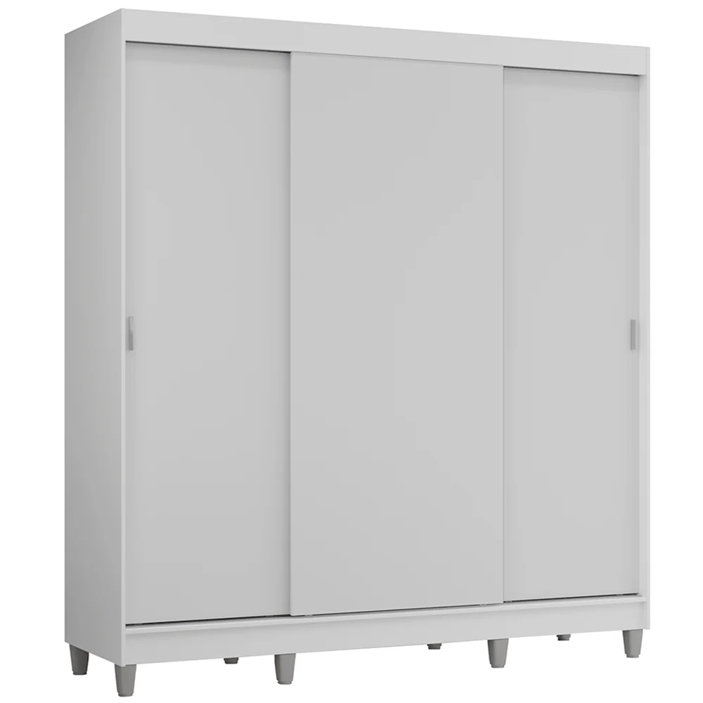 Guarda-Roupa Casal com Pés 3 Portas de Correr Branco Reno Madesa - Image 2