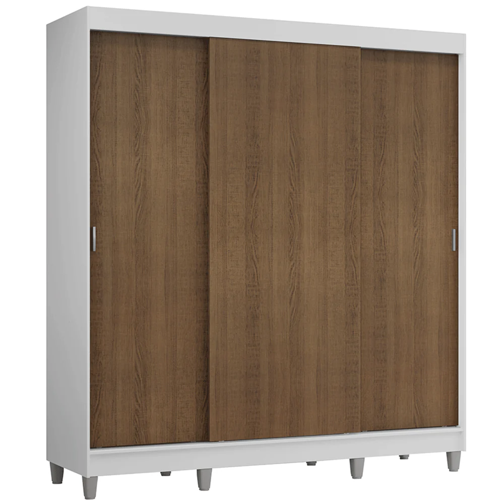 Guarda-Roupa Casal com Pés 3 Portas de Correr Branco/Rustic Reno Madesa - Image 2