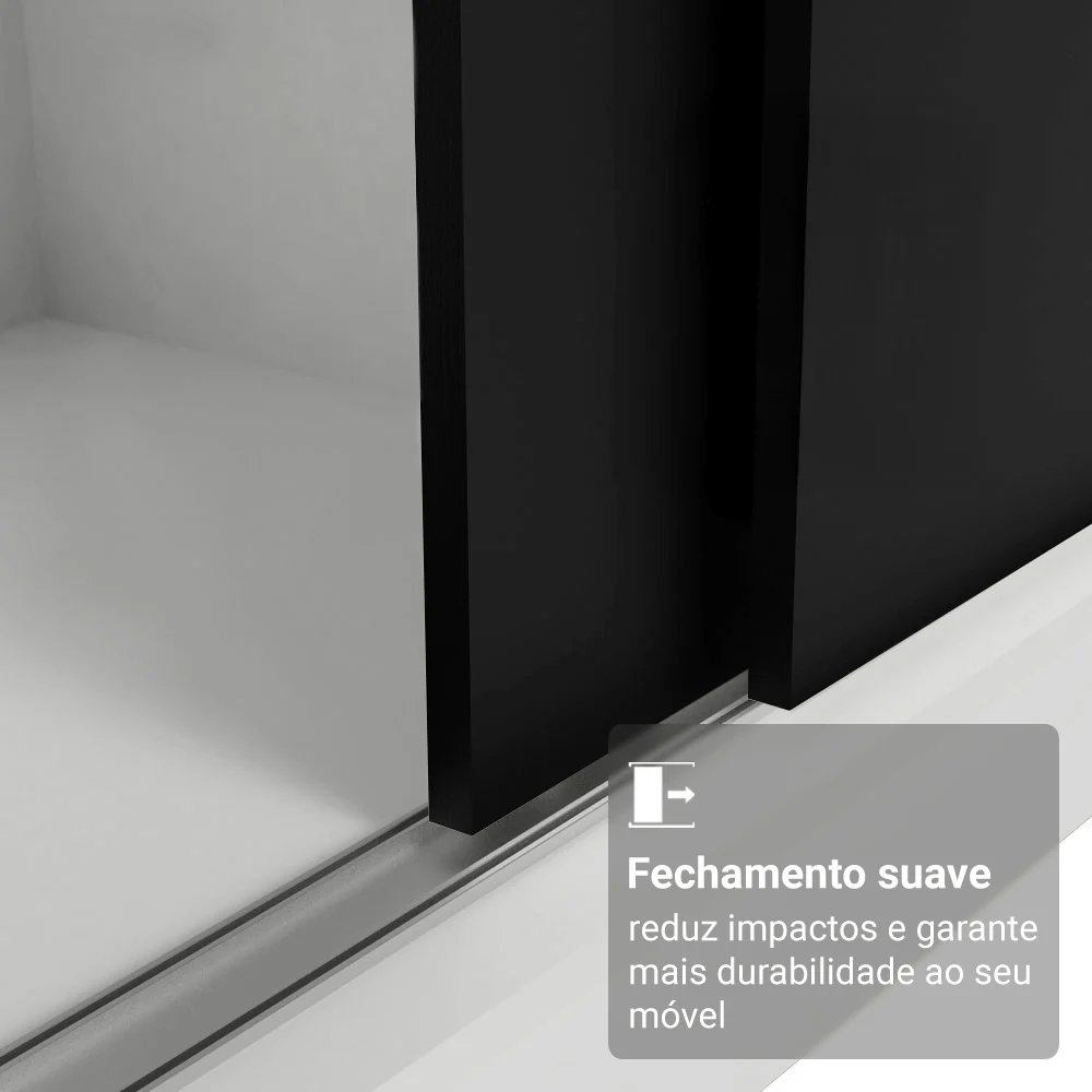 Guarda-Roupa Casal com Pés 3 Portas de Correr com Espelho Branco/Preto Reno Madesa - Image 5