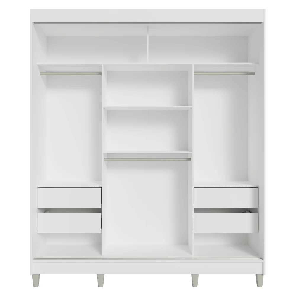 Guarda-Roupa Casal com Pés 3 Portas de Correr com Espelhos Branco/Cinza Reno Madesa - Image 8