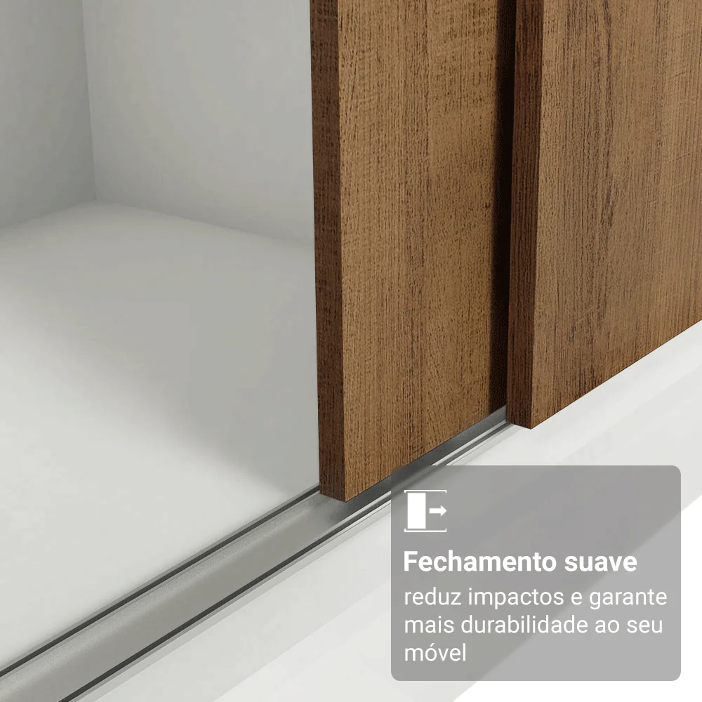 Guarda-Roupa Casal com Pés 3 Portas de Correr com Espelhos Branco/Rustic Reno Madesa - Image 5