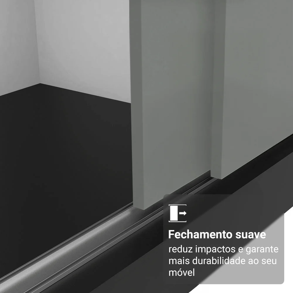 Guarda-Roupa Casal com Pés 3 Portas de Correr com Espelhos Preto/Cinza Reno Madesa - Image 5
