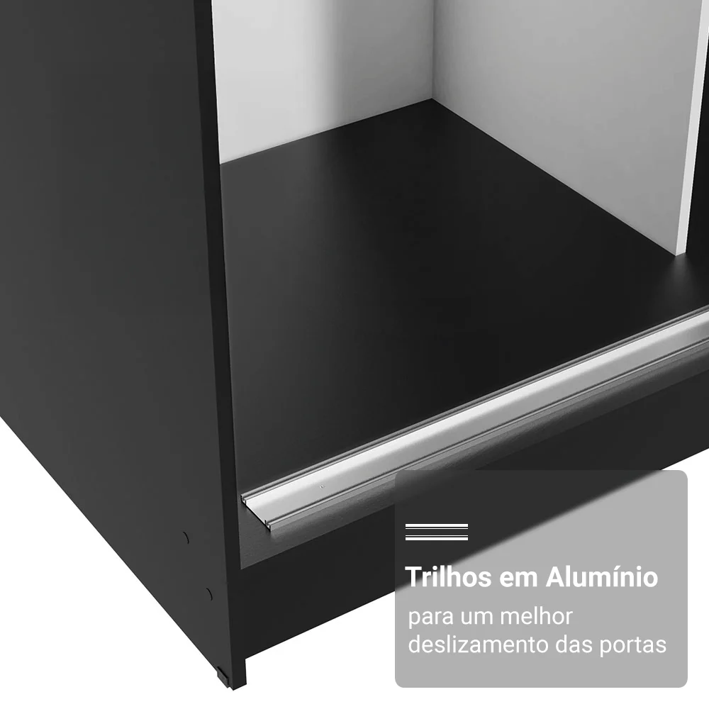 Guarda-Roupa Casal com Pés 3 Portas de Correr com Espelhos Preto/Rustic Reno Madesa - Image 6