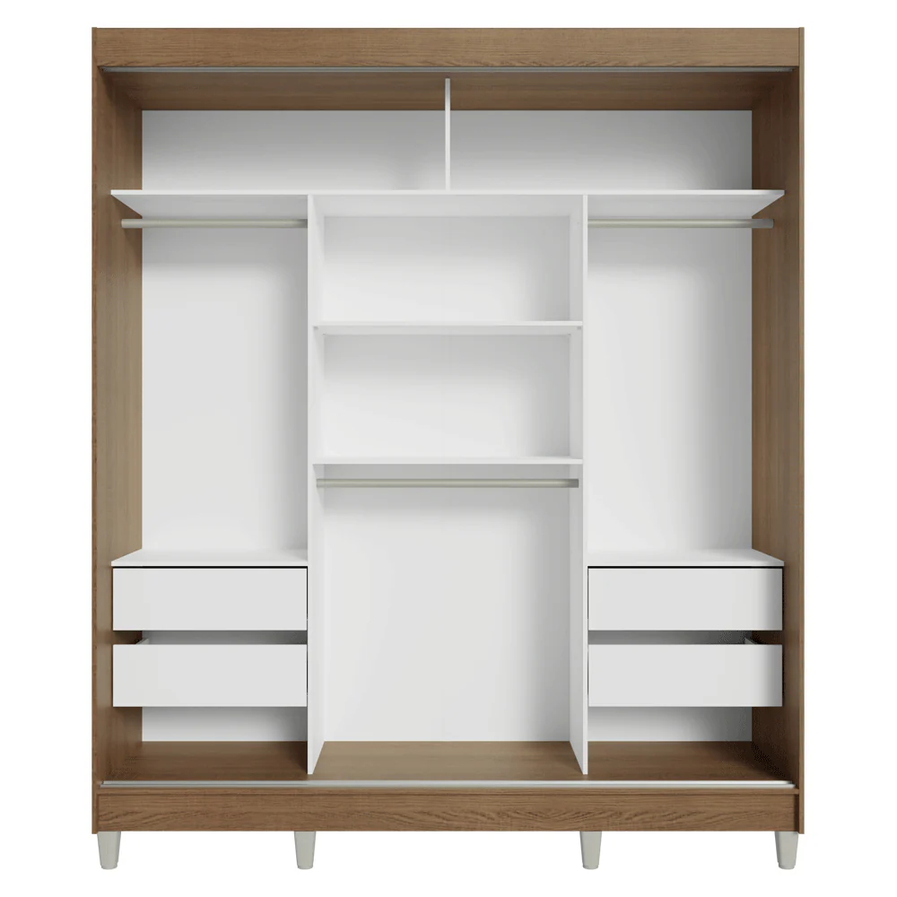 Guarda-Roupa Casal com Pés 3 Portas de Correr com Espelhos Rustic/Branco Reno Madesa - Image 8