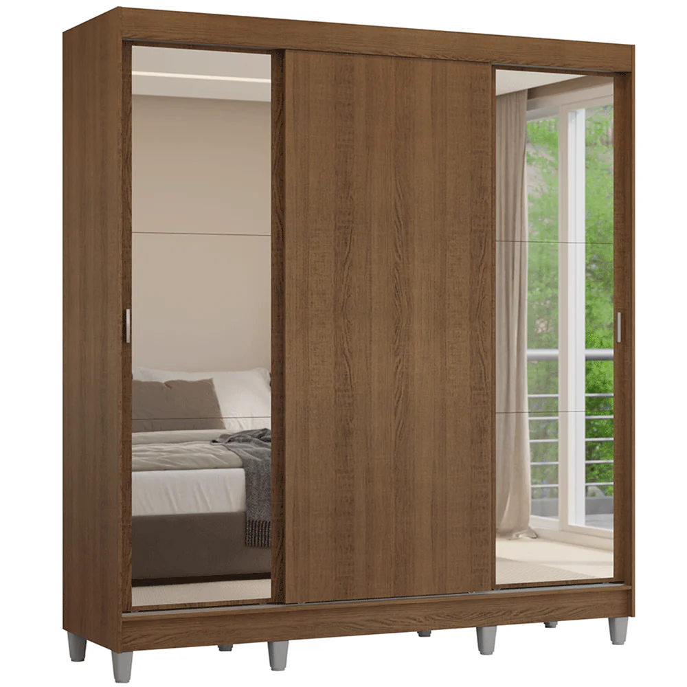Guarda-Roupa Casal com Pés 3 Portas de Correr com Espelhos Rustic Reno Madesa - Image 2