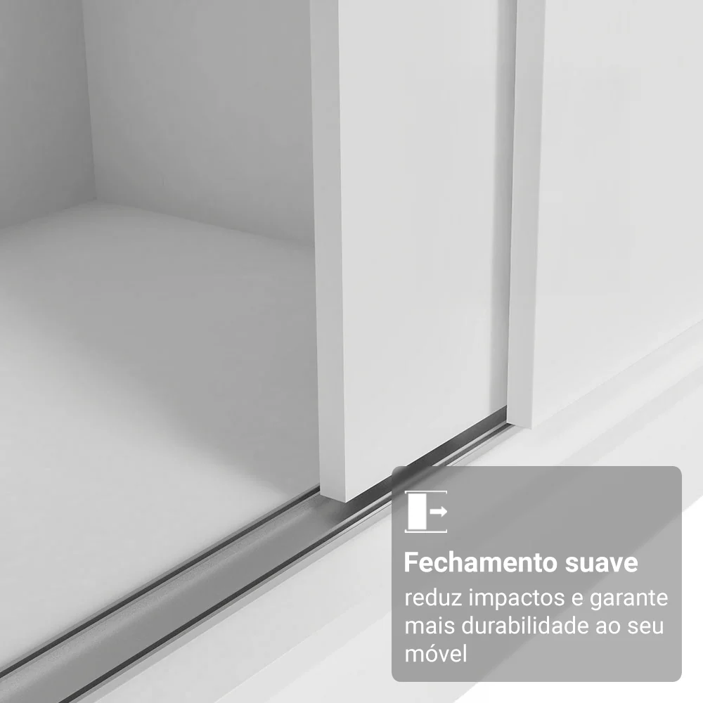 Guarda-Roupa Casal com Pés 3 Portas de Correr de Espelho Branco Reno Madesa - Image 5