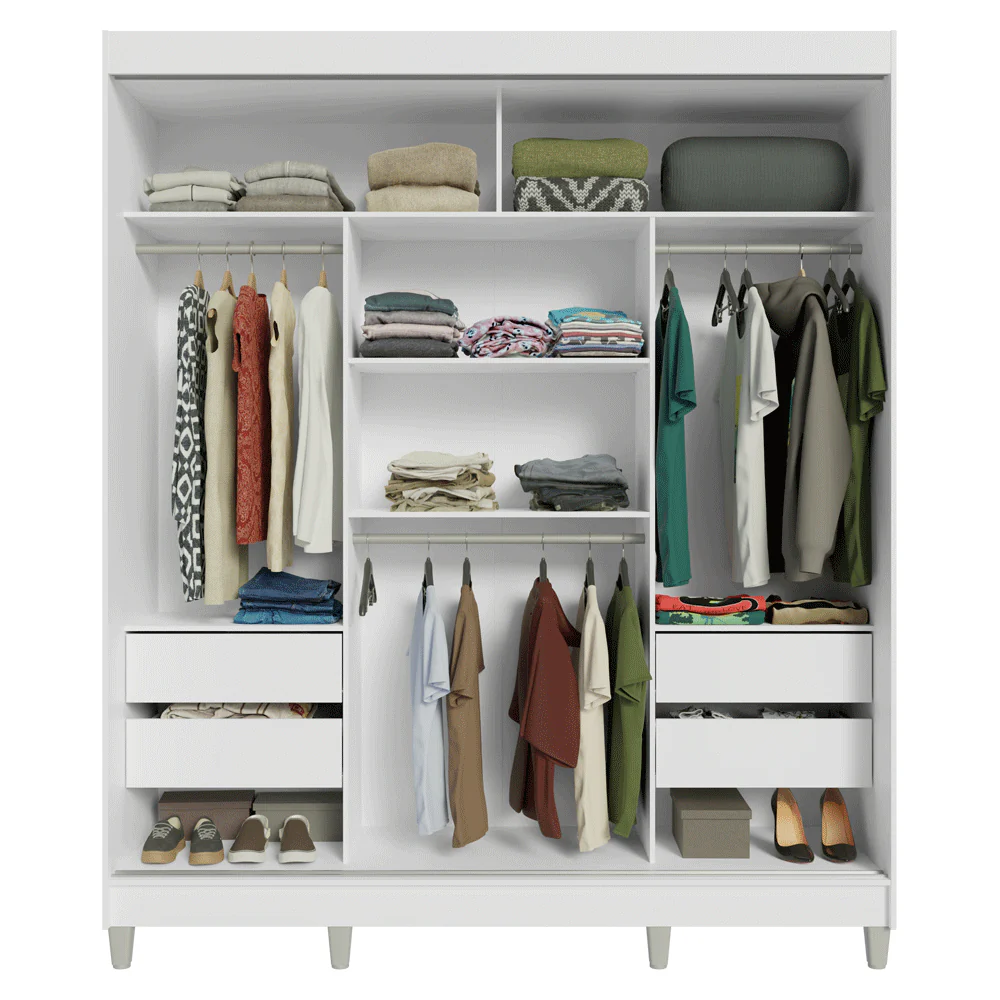 Guarda-Roupa Casal com Pés 3 Portas de Correr de Espelho Branco/Rustic Reno Madesa - Image 7