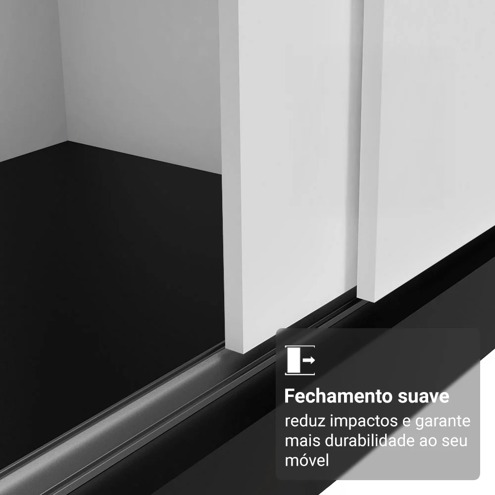Guarda-Roupa Casal com Pés 3 Portas de Correr de Espelho Preto/Branco Reno Madesa - Image 5