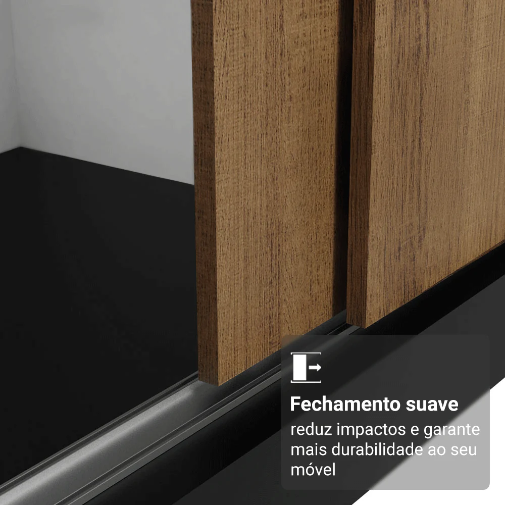 Guarda-Roupa Casal com Pés 3 Portas de Correr de Espelho Preto/Rustic Reno Madesa - Image 5