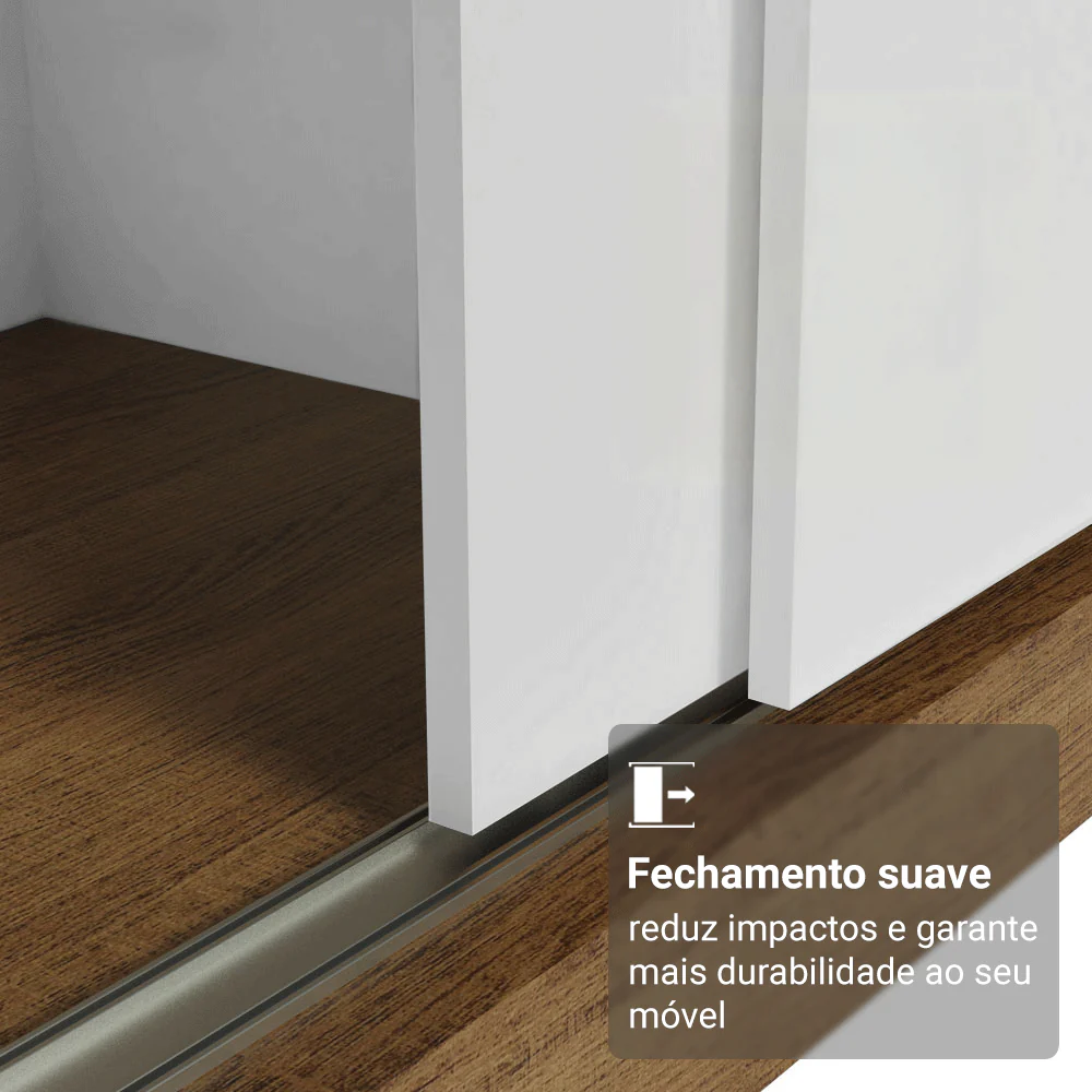 Guarda-Roupa Casal com Pés 3 Portas de Correr de Espelho Rustic/Branco Reno Madesa - Image 5