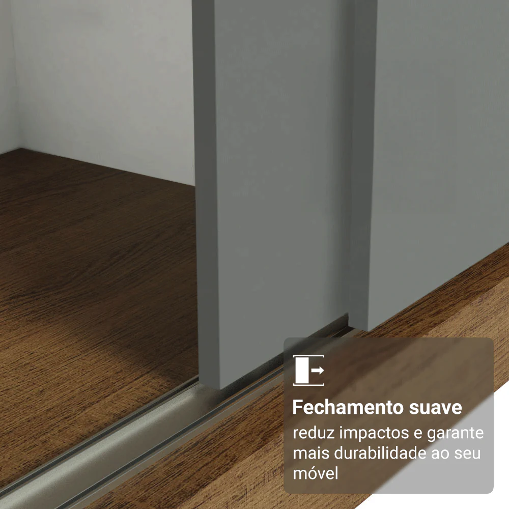 Guarda-Roupa Casal com Pés 3 Portas de Correr de Espelho Rustic/Cinza Reno Madesa - Image 5