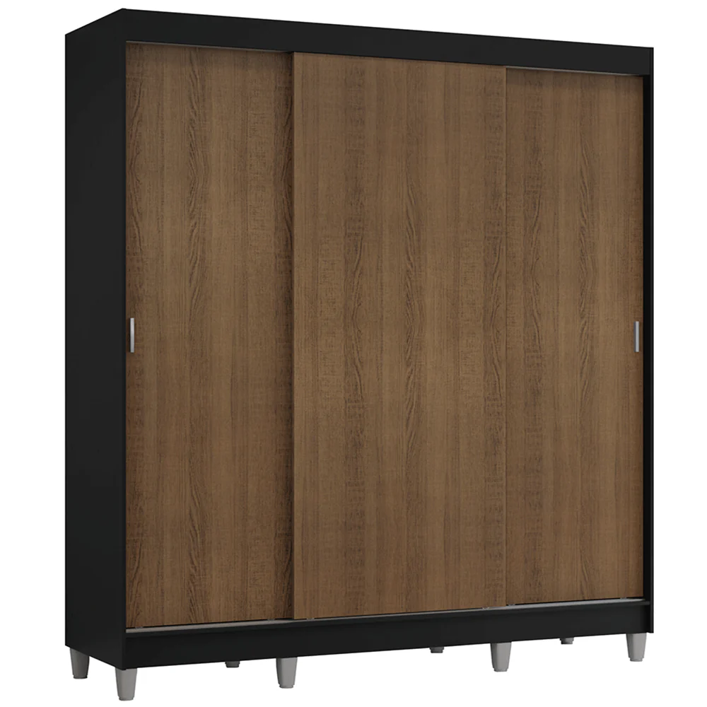 Guarda-Roupa Casal com Pés 3 Portas de Correr Preto/Rustic Reno Madesa - Image 2