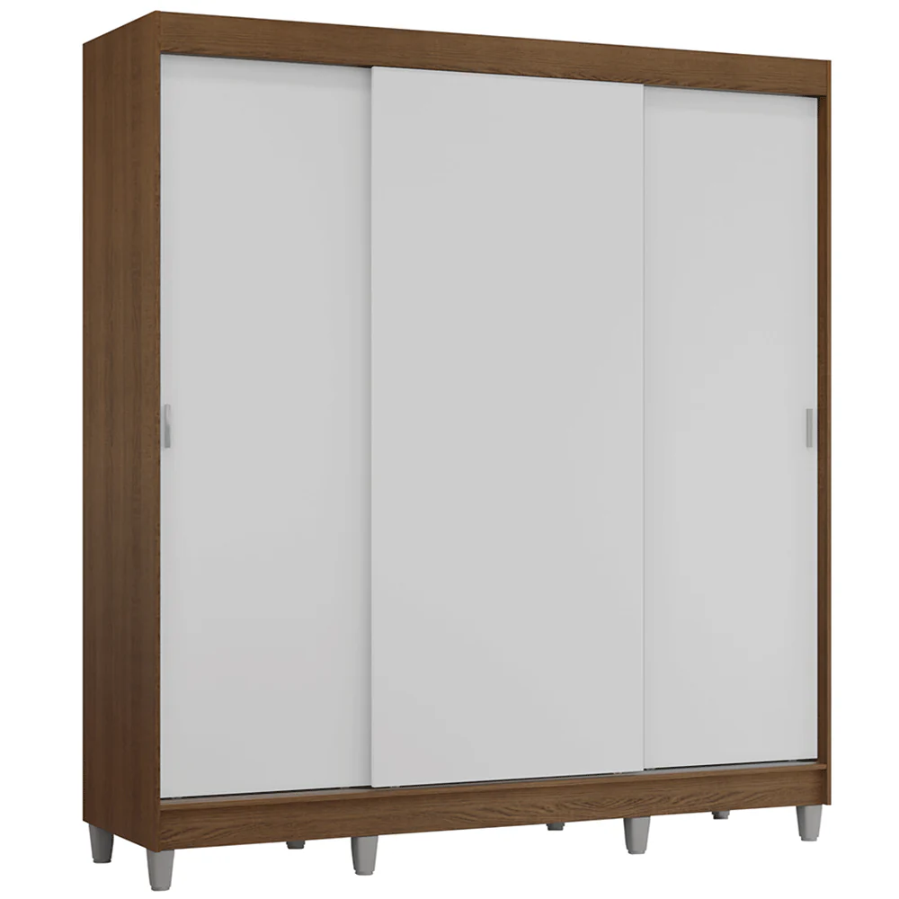 Guarda-Roupa Casal com Pés 3 Portas de Correr Rustic/Branco Reno Madesa - Image 2