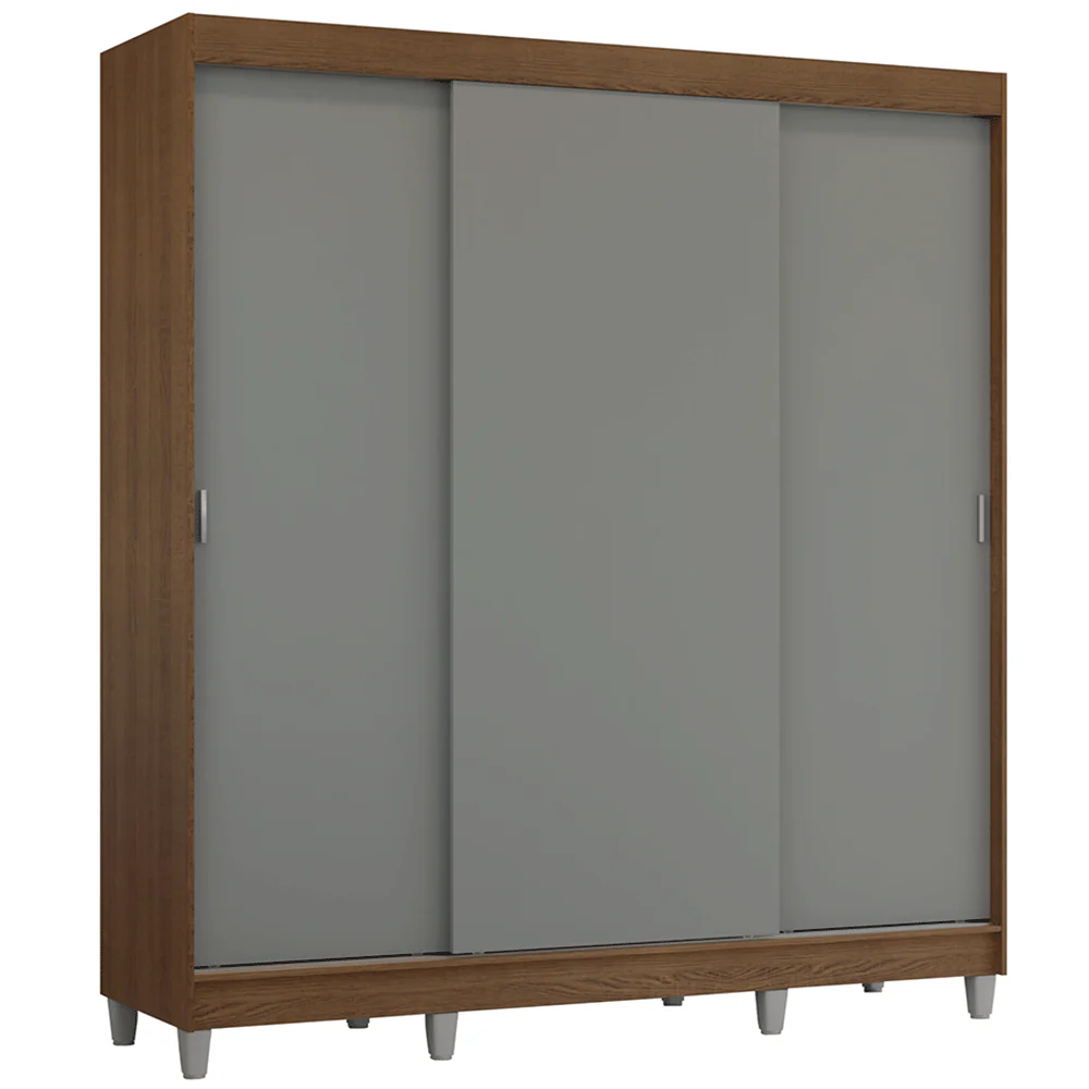 Guarda-Roupa Casal com Pés 3 Portas de Correr Rustic/Cinza Reno Madesa - Image 2