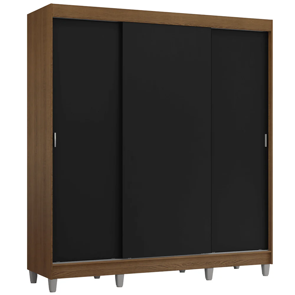 Guarda-Roupa Casal com Pés 3 Portas de Correr Rustic/Preto Reno Madesa - Image 2