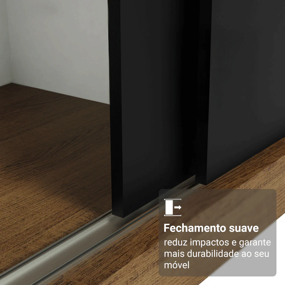 Guarda-Roupa Casal com Pés 3 Portas de Correr Rustic/Preto Reno Madesa - Image 5