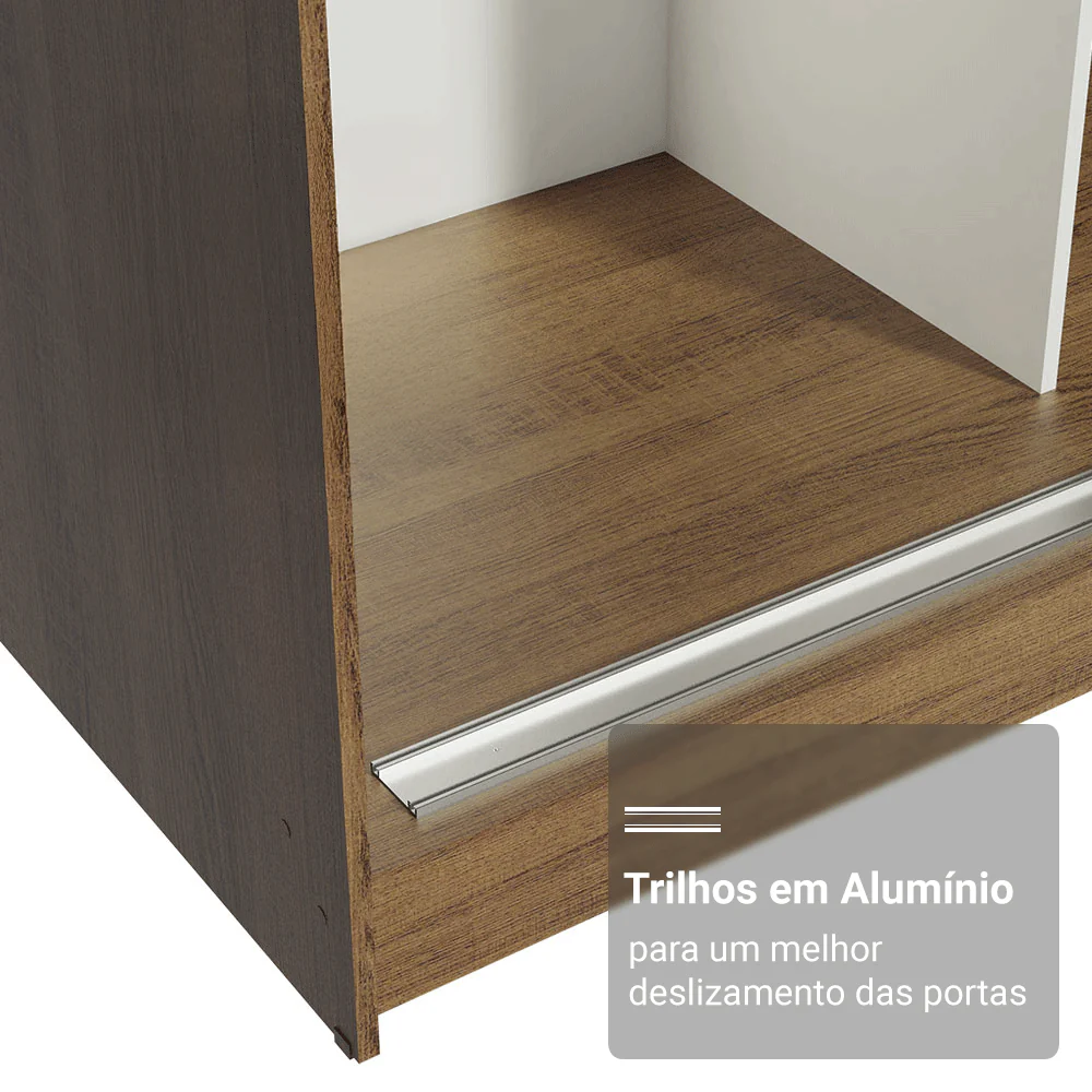 Guarda-Roupa Casal com Pés 3 Portas de Correr com Espelho Rustic/Branco Reno Madesa - Image 7