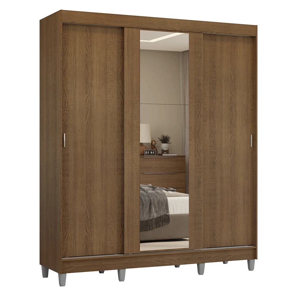 Guarda-Roupa Casal com Pés 3 Portas de Correr com Espelho Rustic Reno Madesa - Image 2