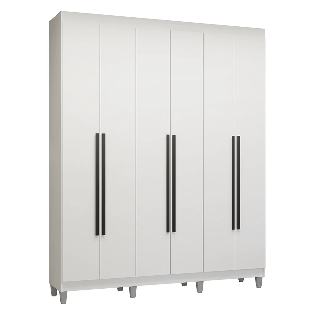 Guarda-Roupa Casal com Pés 6 Portas Batentes Branco/Branco/Preto Venus Madesa - Image 2