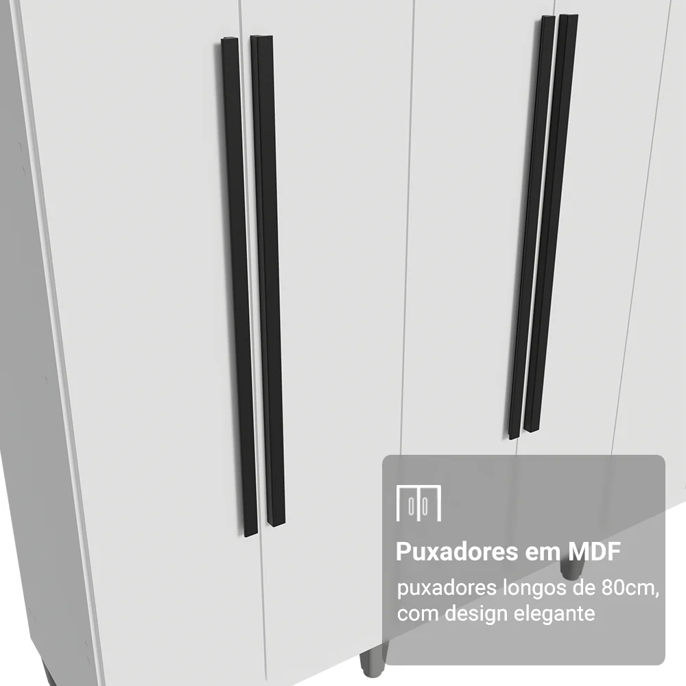 Guarda-Roupa Casal com Pés 6 Portas Batentes Branco/Branco/Preto Venus Madesa - Image 6