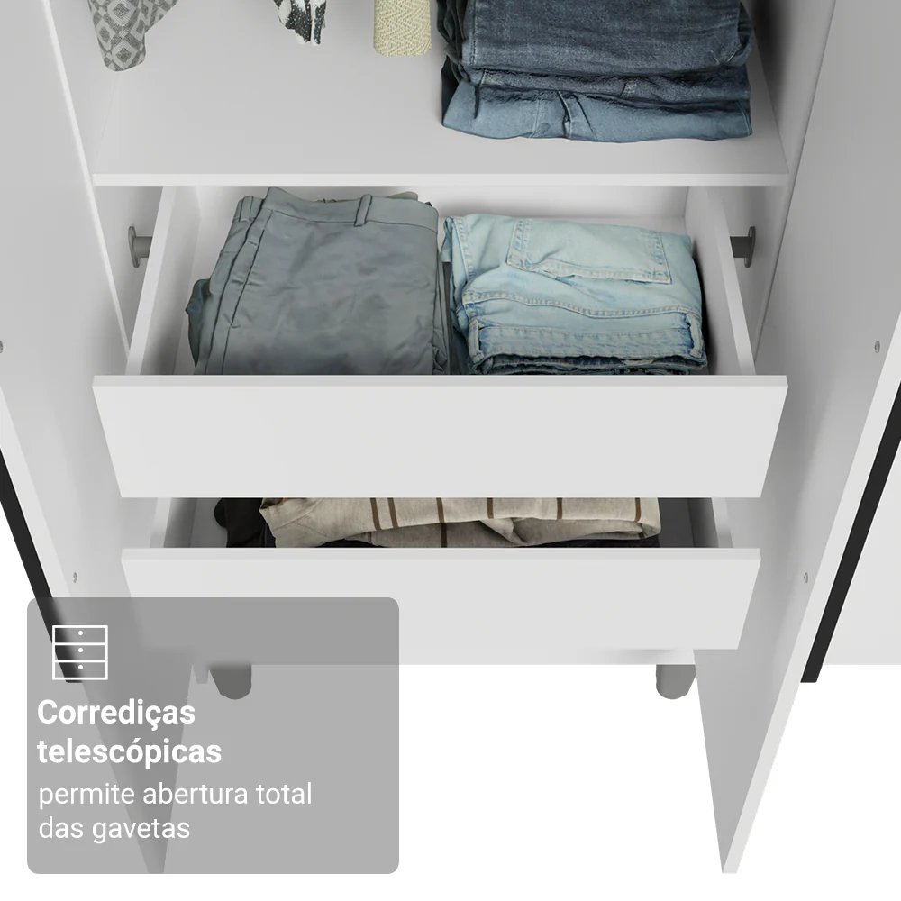Guarda-Roupa Casal com Pés 6 Portas Batentes Branco/Branco/Preto Venus Madesa - Image 7