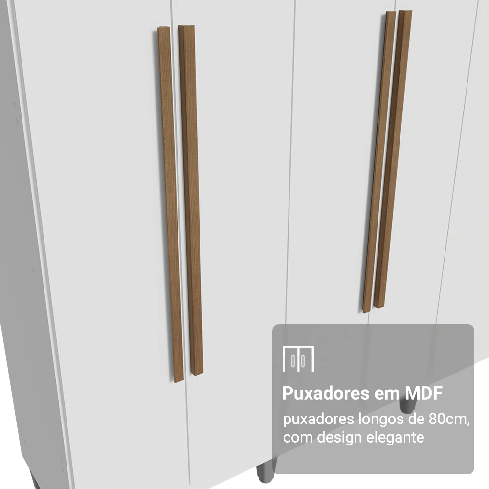 Guarda-Roupa Casal com Pés 6 Portas Batentes Branco/Branco/Rustic Venus Madesa - Image 6