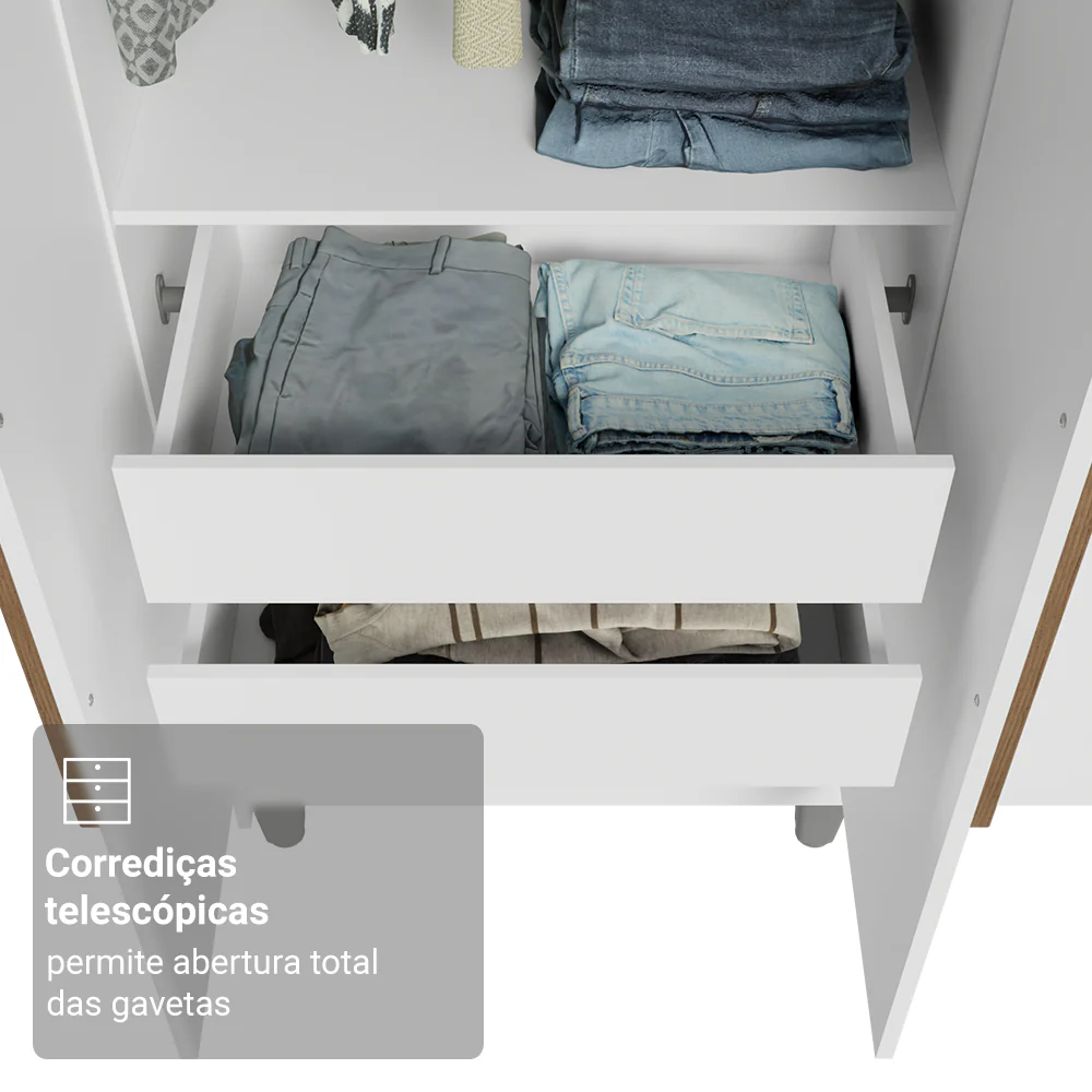 Guarda-Roupa Casal com Pés 6 Portas Batentes Branco/Branco/Rustic Venus Madesa - Image 7