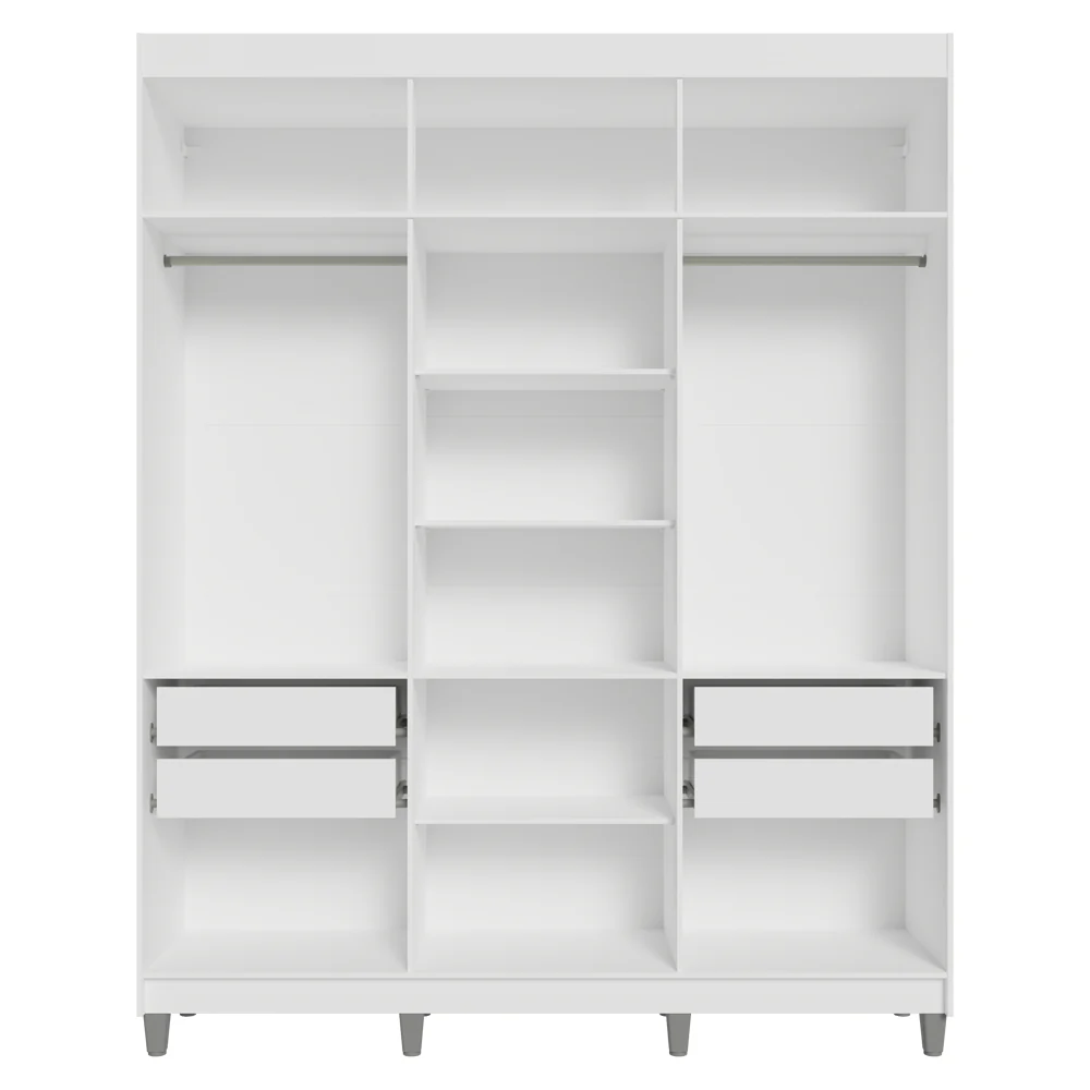Guarda-Roupa Casal com Pés 6 Portas Batentes com Espelho Branco/Branco/Preto Venus Madesa - Image 8
