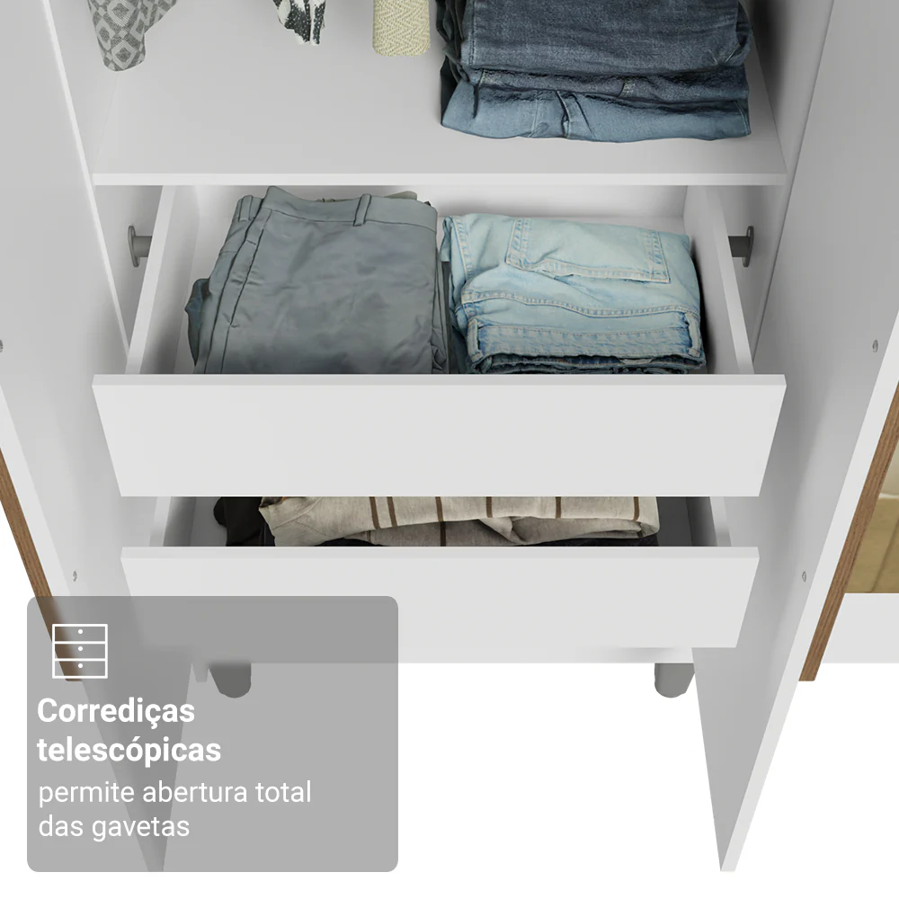 Guarda-Roupa Casal com Pés 6 Portas Batentes com Espelho Branco/Branco/Rustic Venus Madesa - Image 7