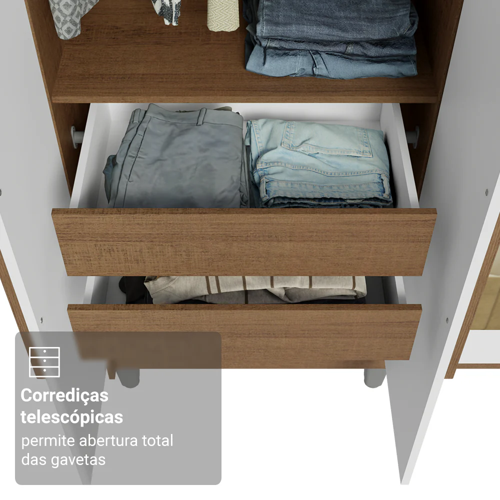Guarda-Roupa Casal com Pés 6 Portas Batentes com Espelho Rustic/Branco/Rustic Venus Madesa - Image 7