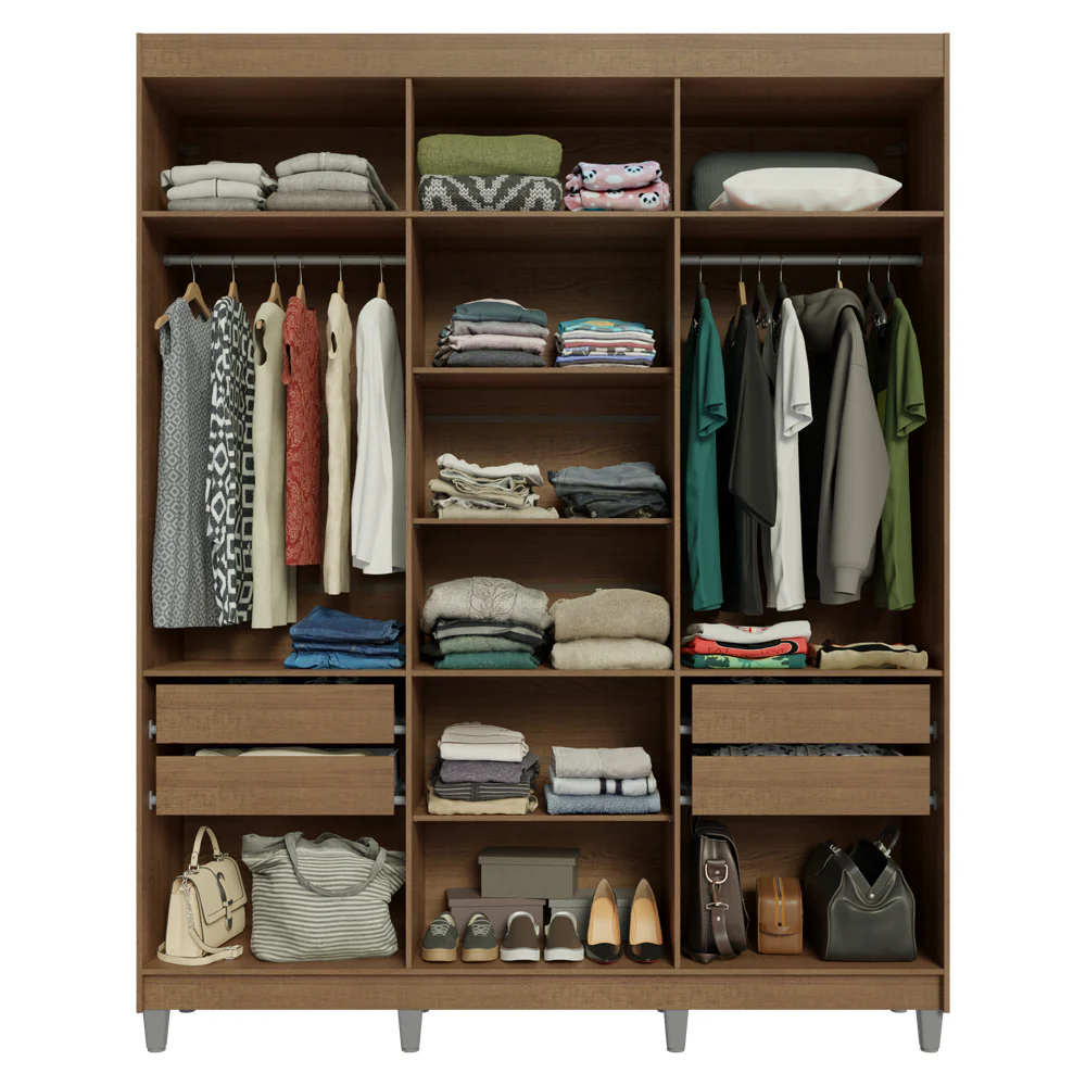 Guarda-Roupa Casal com Pés 6 Portas Batentes com Espelho Rustic/Branco/Rustic Venus Madesa - Image 9