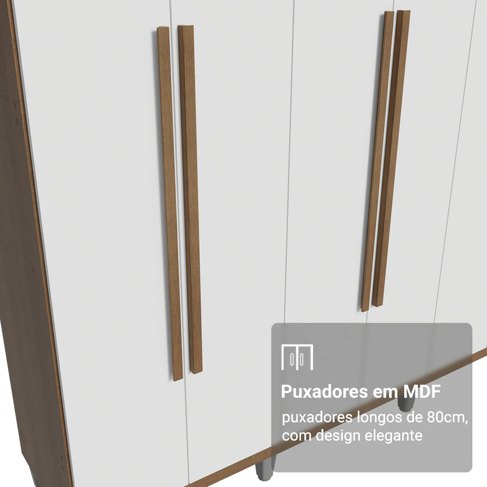 Guarda-Roupa Casal com Pés 6 Portas Batentes Rustic/Branco/Rustic Venus Madesa - Image 6