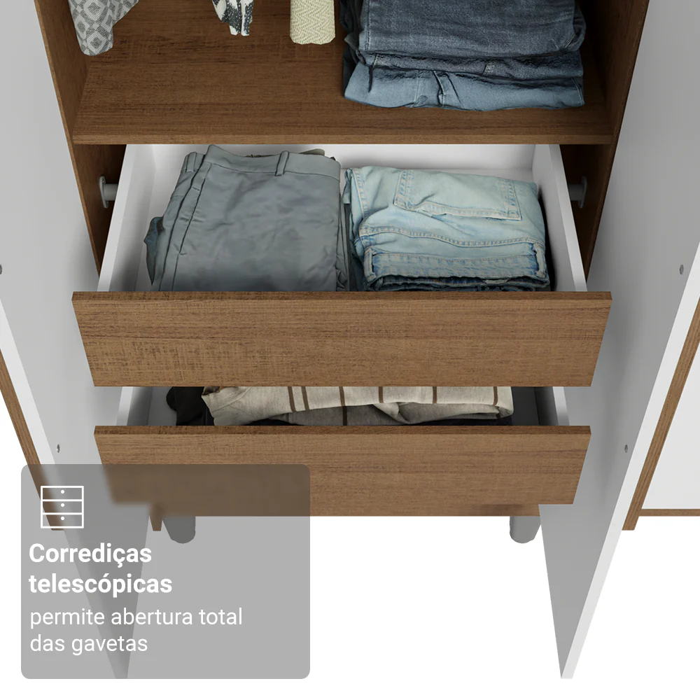 Guarda-Roupa Casal com Pés 6 Portas Batentes Rustic/Branco/Rustic Venus Madesa - Image 7