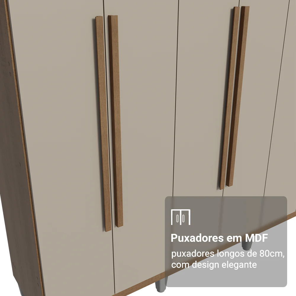 Guarda-Roupa Casal com Pés 6 Portas Batentes Rustic/Crema/Rustic Venus Madesa - Image 6