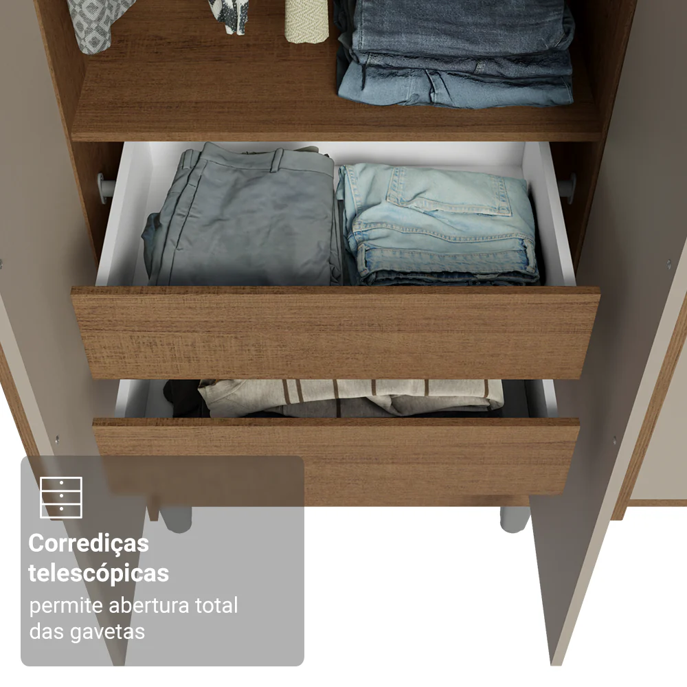 Guarda-Roupa Casal com Pés 6 Portas Batentes Rustic/Crema/Rustic Venus Madesa - Image 7