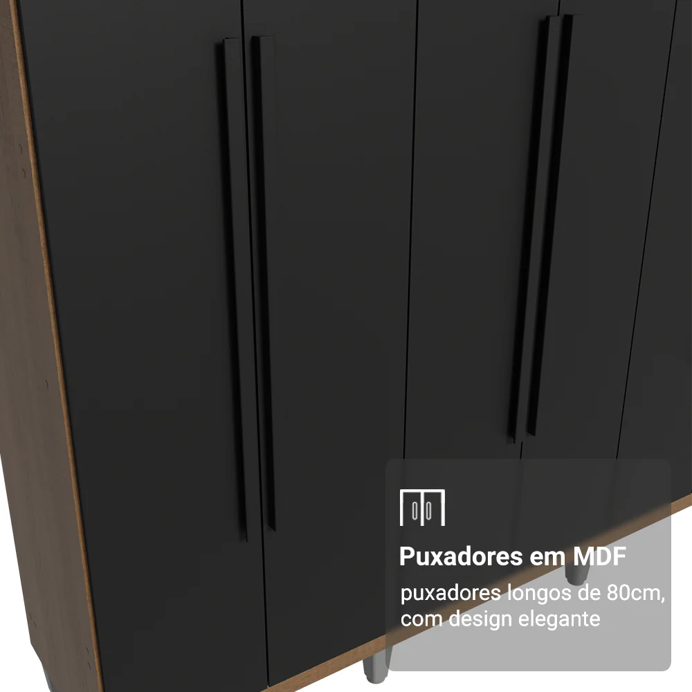 Guarda-Roupa Casal com Pés 6 Portas Batentes Rustic/Preto/Preto Venus Madesa - Image 6