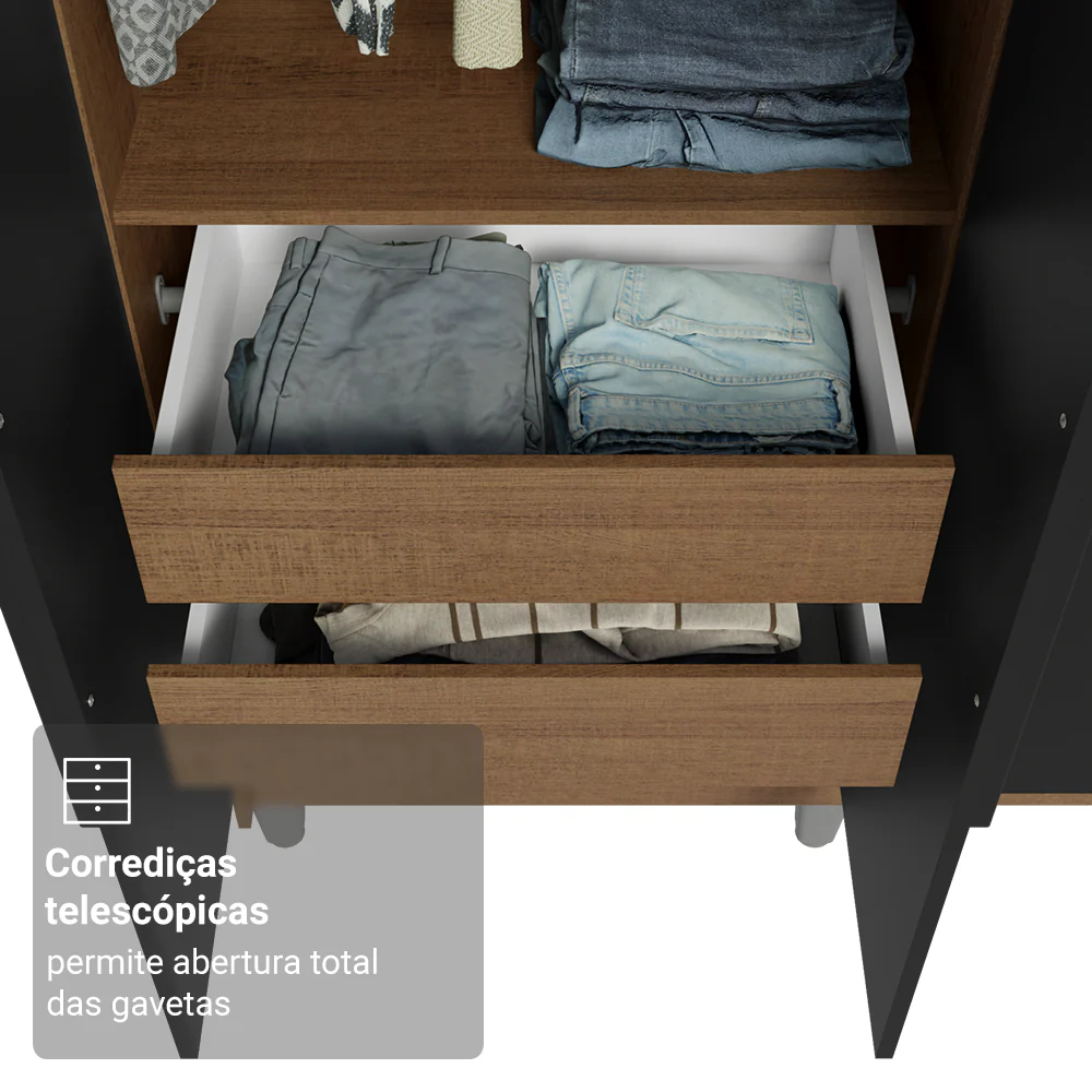 Guarda-Roupa Casal com Pés 6 Portas Batentes Rustic/Preto/Preto Venus Madesa - Image 7