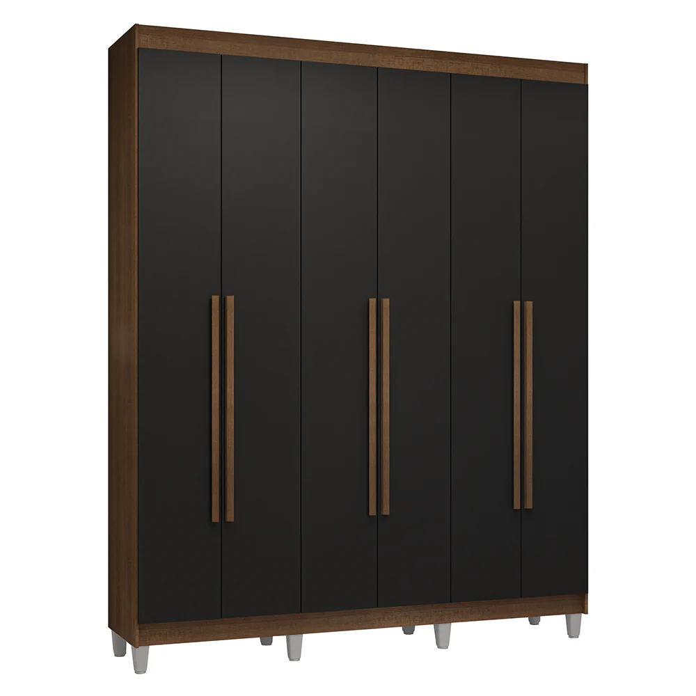 Guarda-Roupa Casal com Pés 6 Portas Batentes Rustic/Preto/Rustic Venus Madesa - Image 2