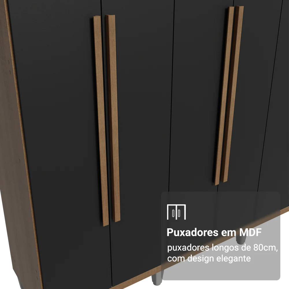 Guarda-Roupa Casal com Pés 6 Portas Batentes Rustic/Preto/Rustic Venus Madesa - Image 6